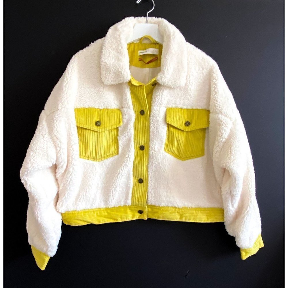 Anthropologie Leslie Sherpa Jacket Size M, Ecru, Yellow NWT - Picture 4 of 16